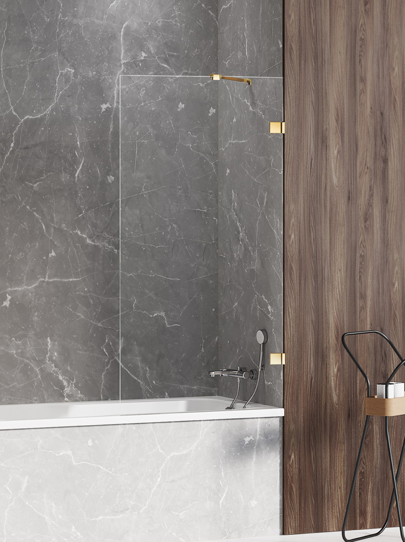 New Trendy Avexa Gold Shine Parawan Wannowy 70x150 cm Skrzydło Pojedyncze Nieruchome Szkło Przezroczyste 6 mm (EXK-2172)